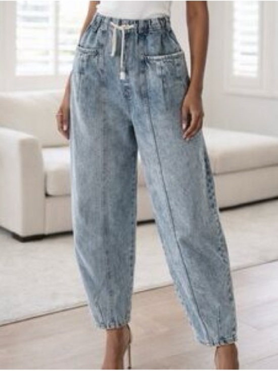 Very J Denim - Very Jean High-Waist Drawstring Relaxed Jeans - Light Wash Blue